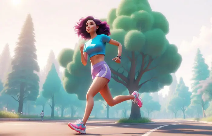 A Young Girl Is Jogging in the Park 3D Character Illustration
